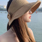Stylish Solid Color Split-Joint Bow-Embellished Sun-Protection Large Wide Brim Knitted Hat