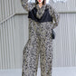 Stylish Contrast Color Letter Printed False Two Blouse&Wide Leg Pants Two Pieces Set