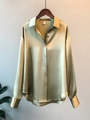 Long Sleeve Vintage Satin Shirts